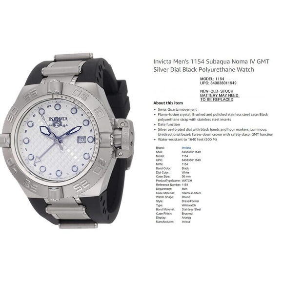 Invicta Men's 1154 Subaqua Noma IV GMT Silver Dial Black Polyurethane Watch - Picture 1 of 2